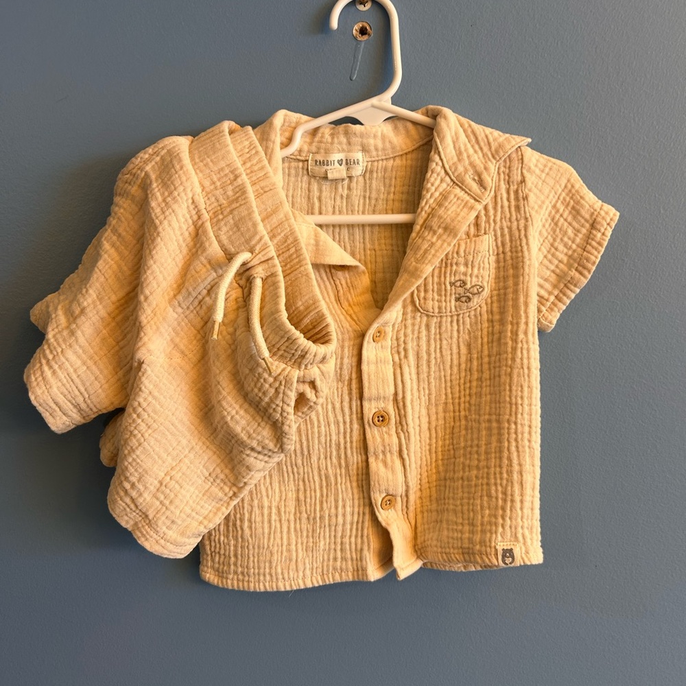 Tan Kids Button Up Matching Short Set
